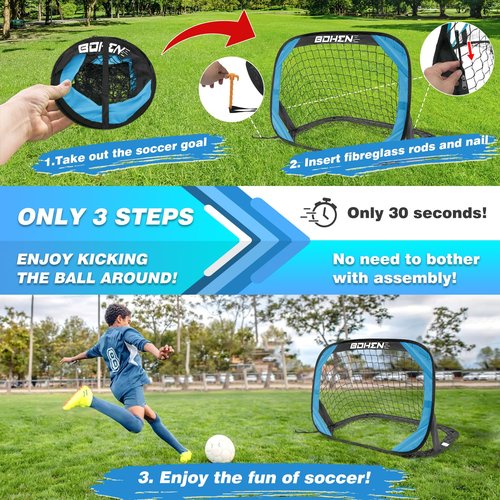 BOHEN Pop Up Soccer Goals for Kids-Foldable Portable Soccer Net for Outdoor Indoor Backyard Beach(3.3x2.2FT)