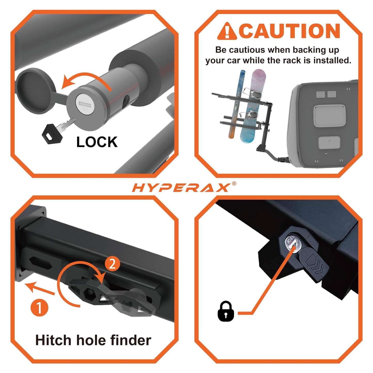 HYPERAX Volt SKI - RV-Rated Vertical Hitch-Mounted Ski & Snowboard, Tiltable Rack for SUV, Sedan and RV, Compatible with 2" Hitch Receiver, Fit up to 4 Pairs of skis or 2 Snowboards for Each Side