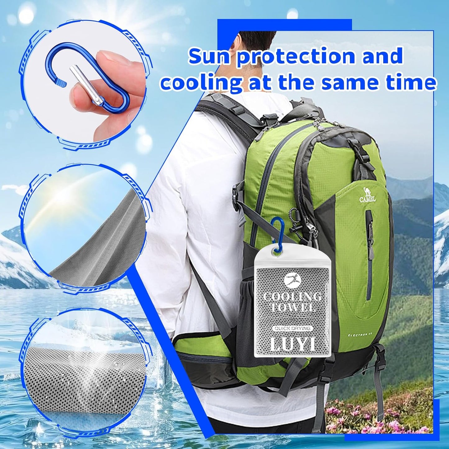 2 Pack Cooling Hoodie Towels Set, Cooling Towels for Neck and Face, Microfiber Soft Breathable Cooling Towel Bulk for Hot Weather, Gym, Sports, Yoga, Workout, Running, Golf, Camping, Hiking(Blue)