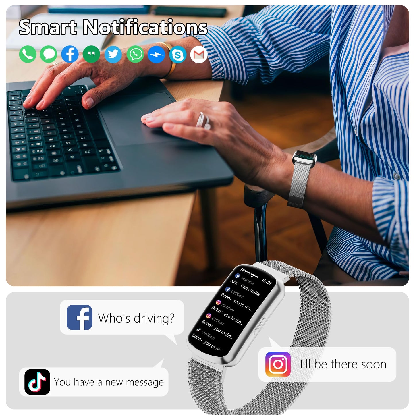 JYUAJOI Health Fitness Tracker, Smart Watch with 24/7 Heart Rate and Blood Pressure Monitor, Activity Tracker with Blood Oxygen, 120 Sport Mode Waterproof Sleep Tracker for Women Men (Silver)
