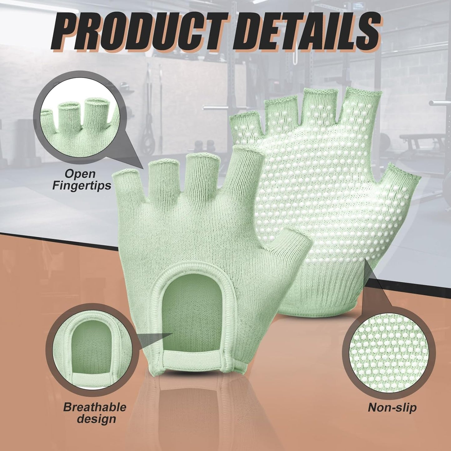 3 Pairs Silicone Yoga Gloves for Women Non Slip Fingerless Pilates Gloves for Gym Exercise Workout Weight Training Mitten One Size Fits Most Women Men