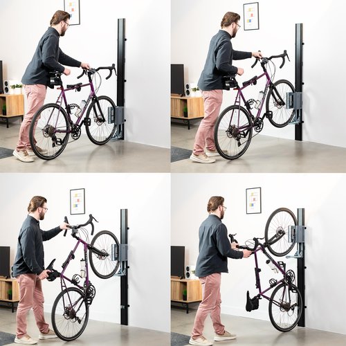 Life Finds Vertical Wall-Mounted Bike Rack with Mechanical Lift, Easy Bicycle Storage, Black, LF-EBR1