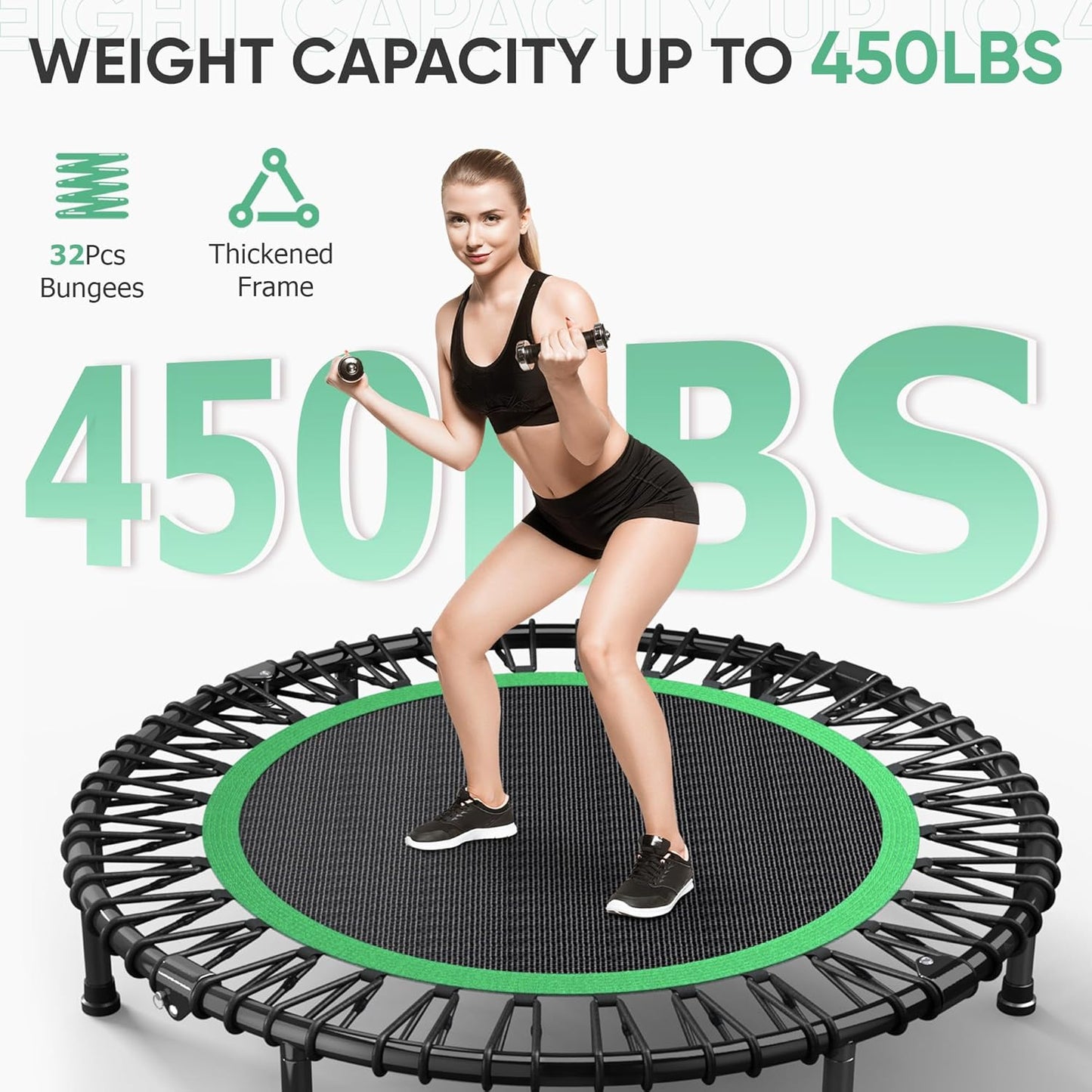 HYD-Parts 40"/48“ Rebounder Trampoline for Adults with Bungee Cords, Portable Fitness Exercise Mini Trampoline, Small Rebounder Indoor/Outdoor, Quiet Workout Equipment, 450lbs/550lbs