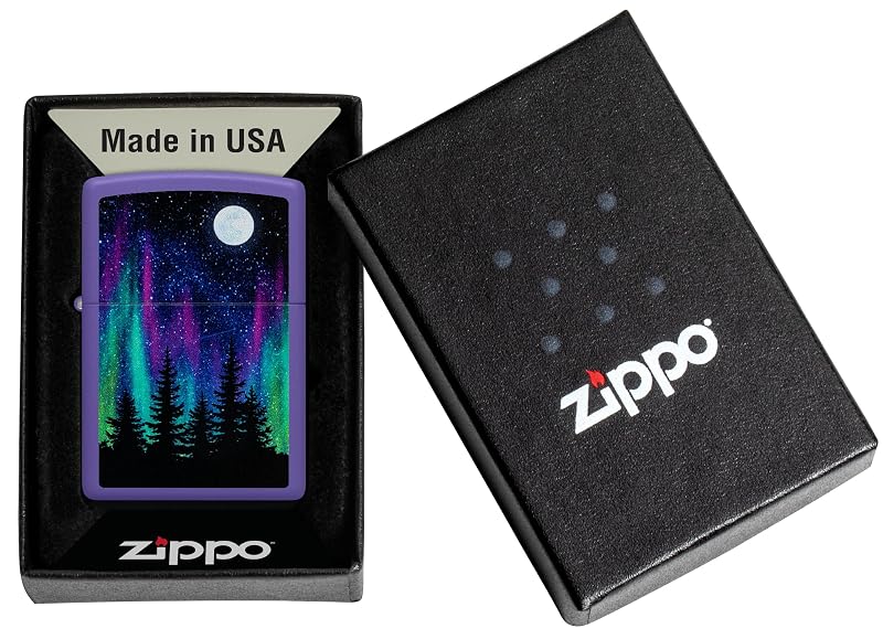 Zippo Northern Lights Design Purple Matte Pocket Lighter