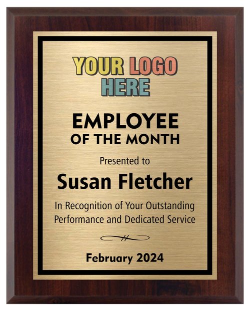 Employee of the Month Plaque - Award for Employees - Personalized Plaques - Board for Monthly Perpetual and Individual Recipient Awards and Appreciation Gifts - Choose Your Size - Customize Now! (6x8 with Logo)