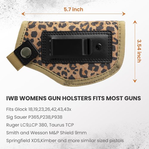 FENGSINET Concealed Carry Gun Holster for Women Universal IWB 9mm 380 Pistol Holsters for Glock 17 19 42 43 43X Handguns (Leopard, Right-Handed Draw(IWB))