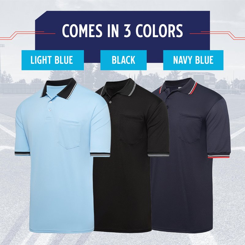 Murray Sporting Goods Short Sleeve Polo Baseball and Softball Umpire Shirt - Sized for Chest Protector (Light Blue, Medium)