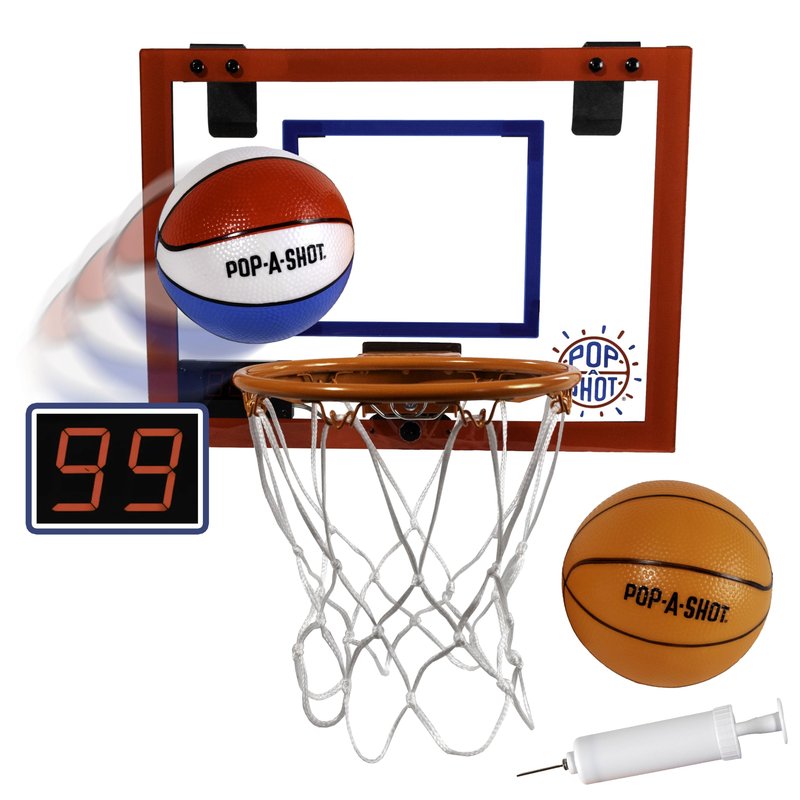 Pop-A-Shot Super Slam Over The Door Mini Basketball Hoop for Adults | 2 Included Basketballs and Pump | Built for Dunks | Breakaway Rim | Shatter Resistant Backboard | 17x12.5 Inches