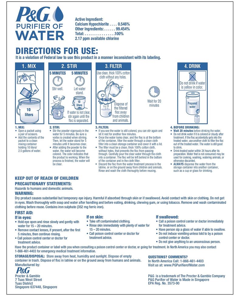 P&G Purifier of Water Portable Water Purifier Packets (240 Packets) - Emergency Water Filter Purification Powder for Emergency Kit, Survival, Camping, Hiking, Backpacking, and Disaster Preparedness