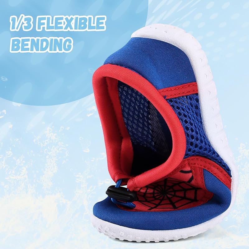 WateLves Kids Water Shoes - Quick-Dry Beach Aqua Socks for Boys & Girls, Red+Blue Toddler Size