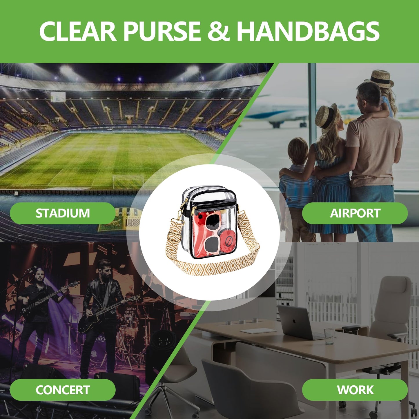 MAY TREE Clear Bag for Stadium Events, 8.5x6.8x3 Inches Stadium Approved