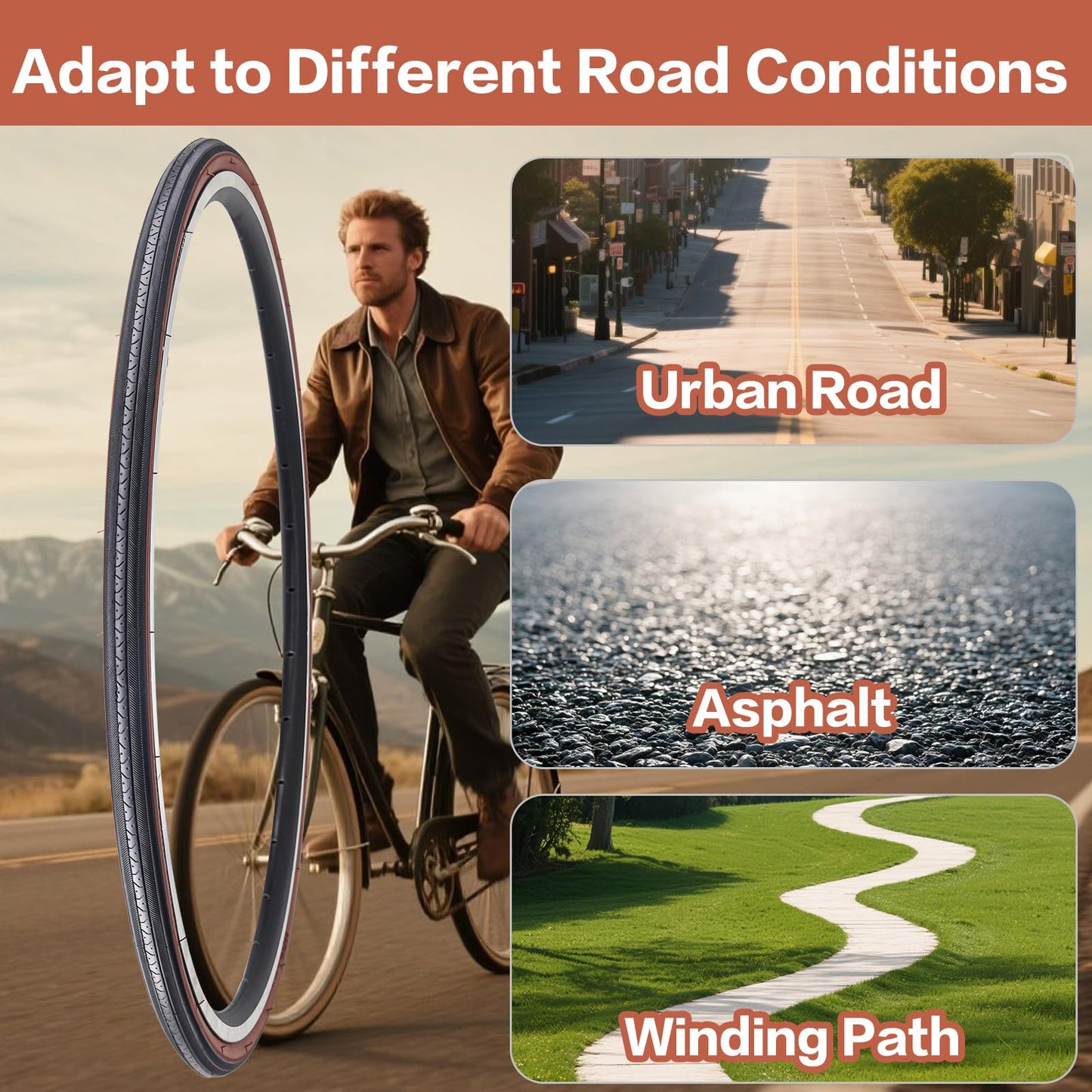 2-Pack 27x1 1/4 (32-630) Gumwall Road Bike Tires with 2 Tire Levers - Compatible with 27x1.25, 27x1 1/4 Bicycle Tires