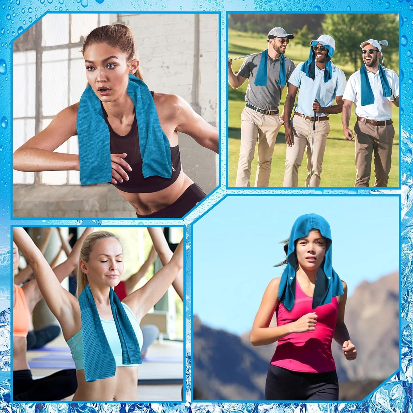 2 Pack Cooling Hoodie Towels Set, Cooling Towels for Neck and Face, Microfiber Soft Breathable Cooling Towel Bulk for Hot Weather, Gym, Sports, Yoga, Workout, Running, Golf, Camping, Hiking(Blue)