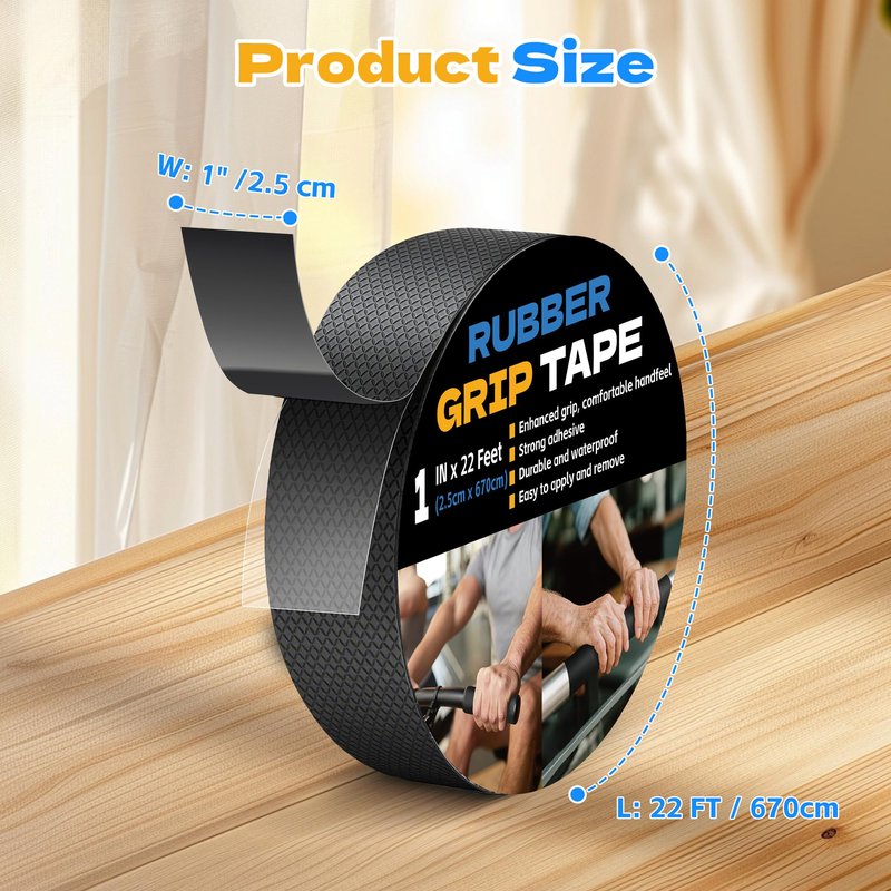 Xfenvs Rubber Grip Tape, 1 in x 22 Ft Black Ultra-Thin Strong Adhesive Non-Slip Tape, Anti-Slip Grip Tape for Handles, Waterproof Heat Resistant Cushion Grip, Comfortable in Hands