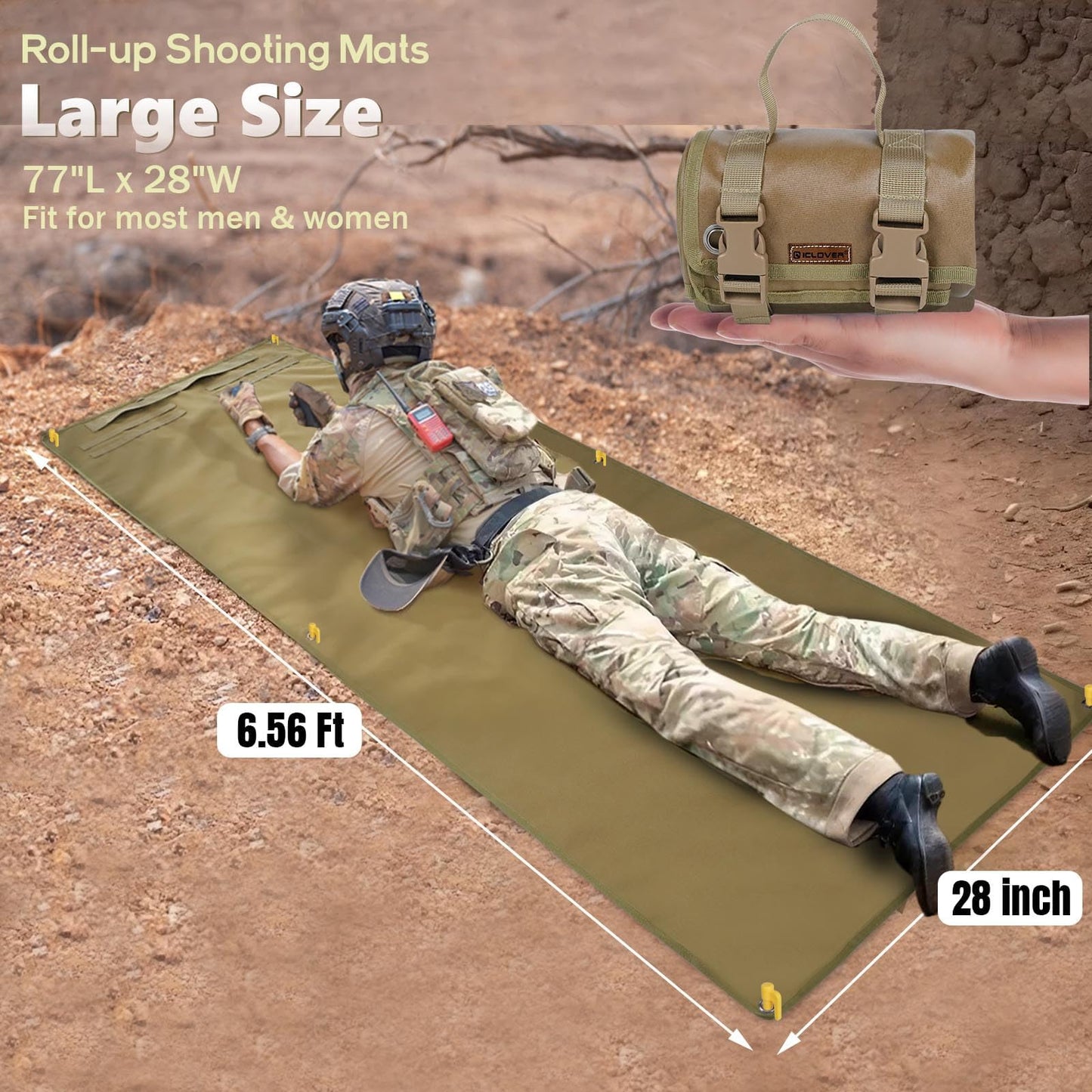 IC ICLOVER Shooting Mat, Portable Roll Up Shooting Mats with Bipod Holder & Molle Webbings, Extra Large Non-Slip Waterproof Tactical Shooting Blanket for Long Range Rifle Shooting Hunting (Non-Padded)