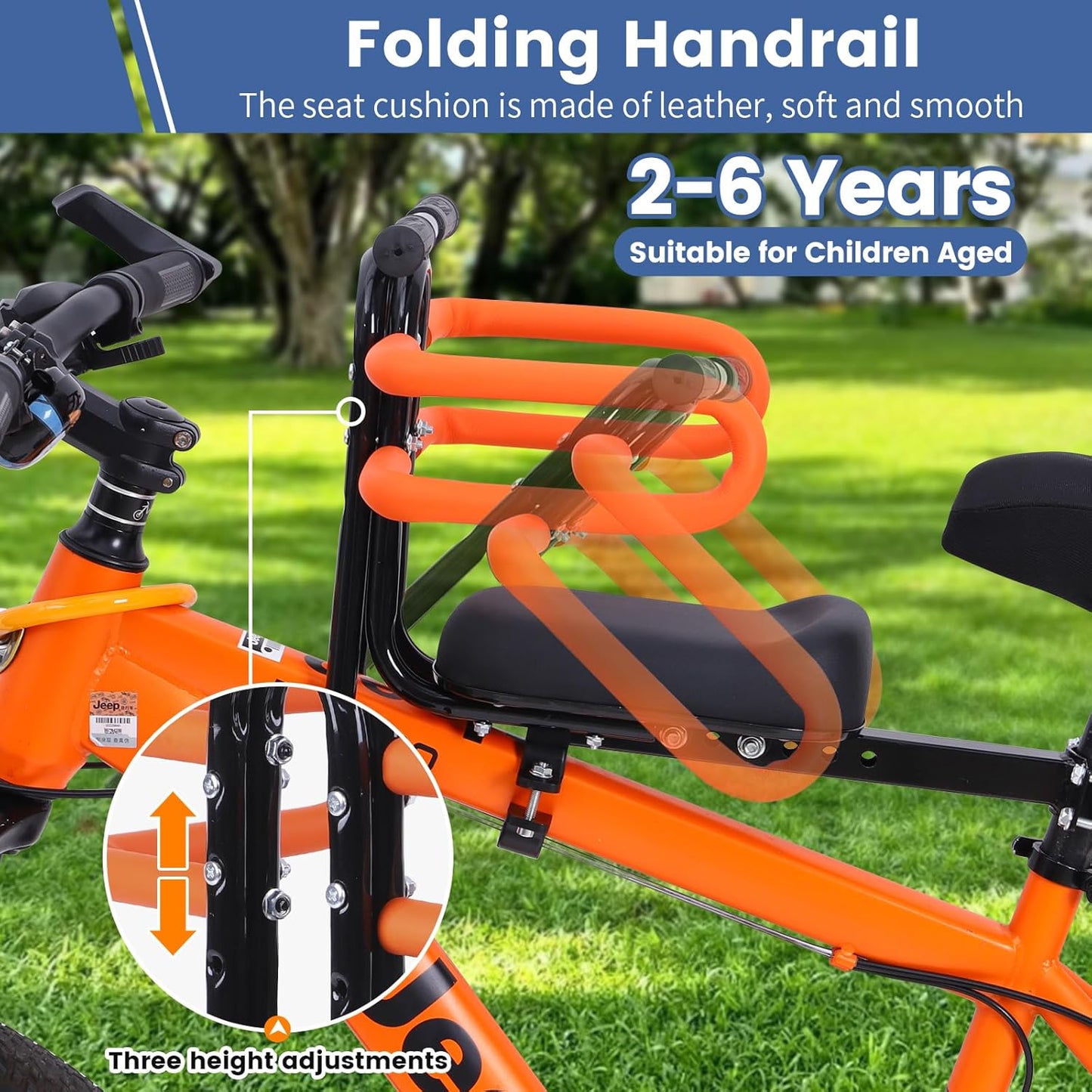 Kids Bike Seat Child Bike Seat Bicycle Seats for Children 2-5 Years Front Mount Kid Bicycle Seat Kids Bicycle Seats with Foot Pedals Front Mount with Handlebar Attachment Detachable