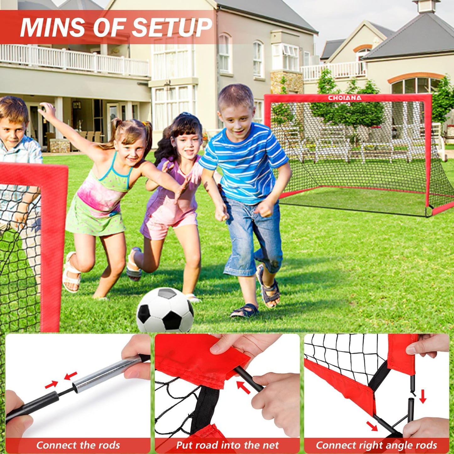 Kids Soccer Goals for Backyard Set of 2, 6x4 ft Portable Soccer Goal Training Equipment, Soccer Net w/Soccer Ball, Agility Ladder & Cones, Soccer Nets for Kids Youth Outdoor Sports Games Play