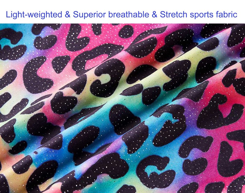 Domusgo Gymnastics Leotards for Girls 1t 2t Shiny Leopard Rainbow Biketard with Shorts