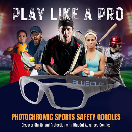 BLUE CUT Sports Protection Goggles, Photochromic Lenses Safety Glasses for Basketball, Pickleball and Outdoor Sports