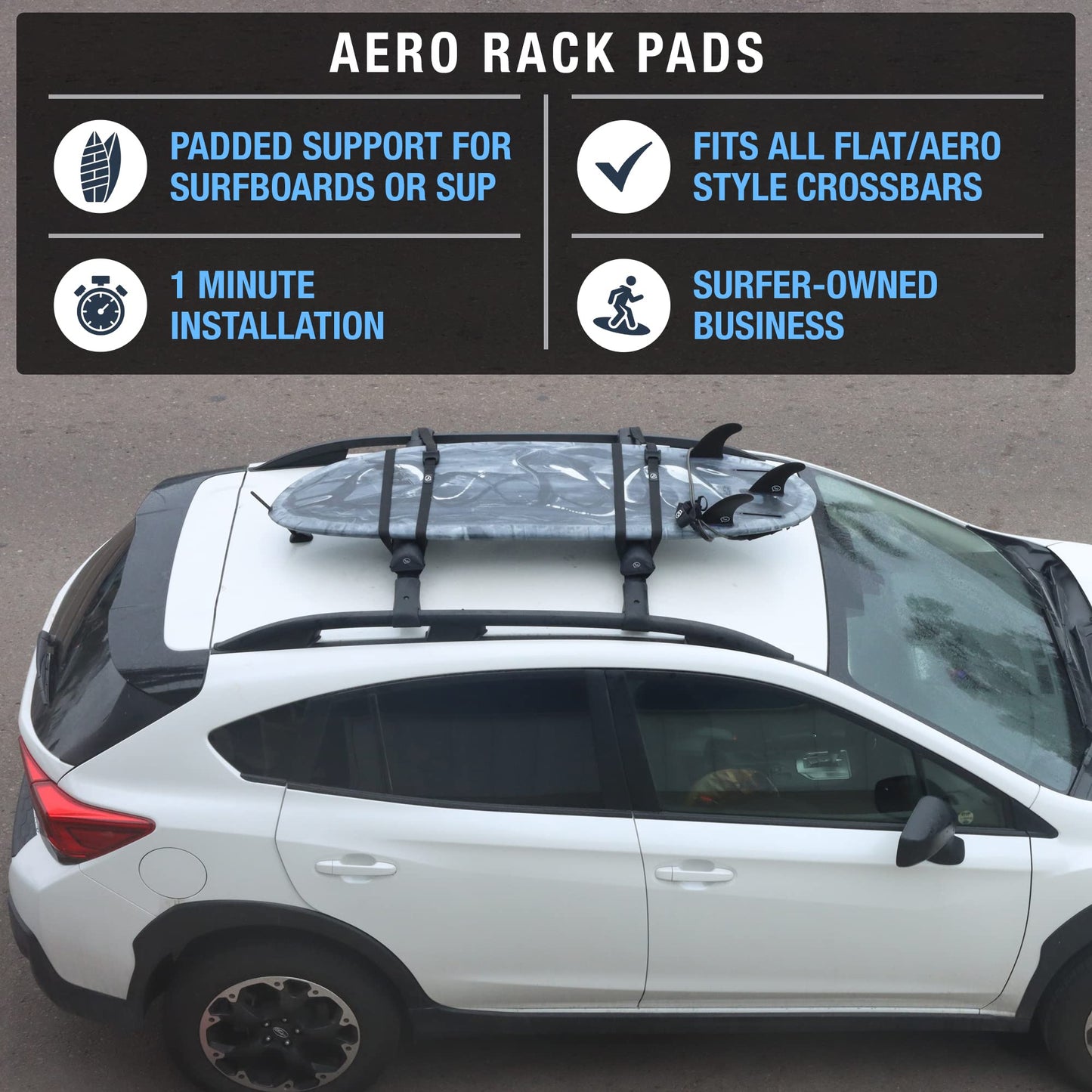 Ho Stevie! Surfboard/SUP Aero Roof Rack Pads (Set of 2 Pads, 28" or 17") for Cars with Crossbars (28")
