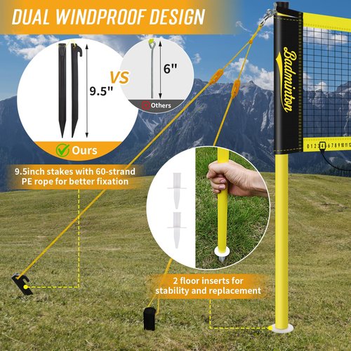 Regulation Size 20ft Portable Outdoor Badminton Net Set for Backyard with Heavy Duty Poles, Carry Bag