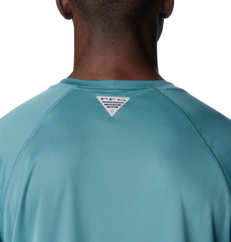 Columbia Men's Terminal Tackle Long Sleeve Shirt, Tranquil Teal/Orange Reef Logo, 4X Big