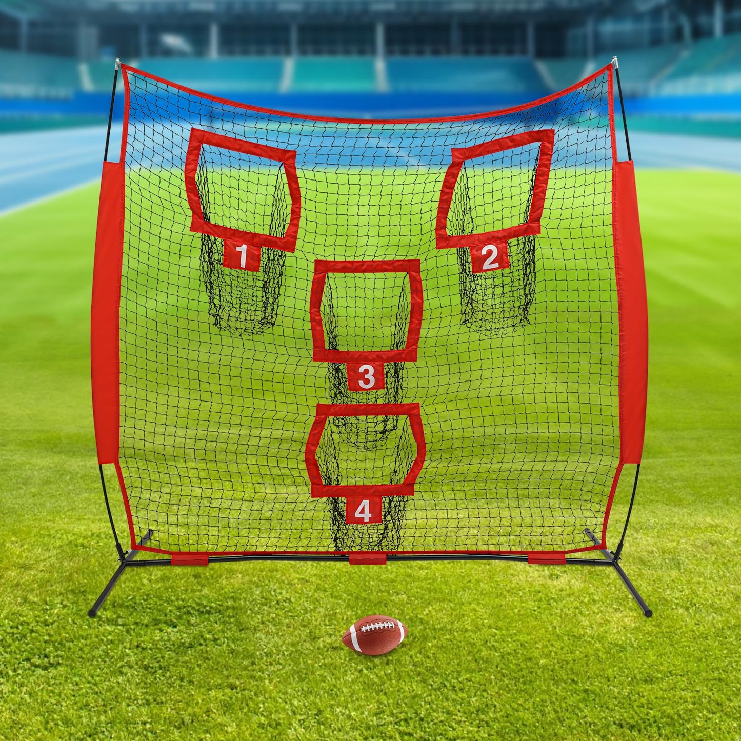 KeruRome 7 x 7ft Football Trainer Throwing Net Quarterback Training Equipment with 4 Target Pockets, Training Throwing Target Practice Football Practice Throwing Passing Accuracy Trainer
