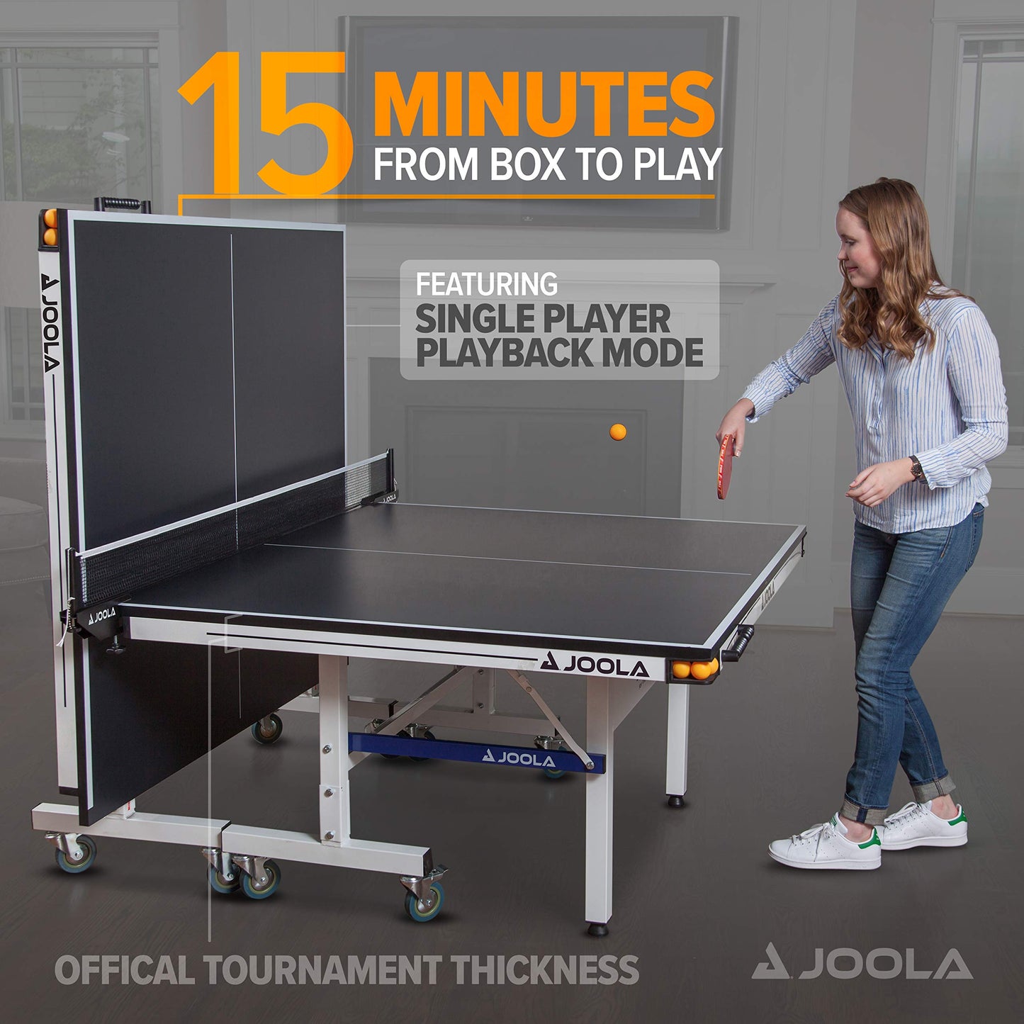 JOOLA Rally TL Professional MDF Indoor Ping Pong Table w/ Quick Clamp Table Tennis Net & Post Set - 10 Minute Easy Assembly - Corner Ball Holders - Tournament Quality - Includes Playback Mode