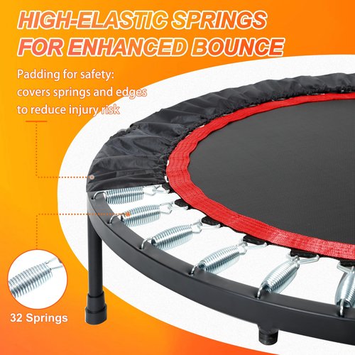40"/48" Foldable Mini Trampoline for Adults 450/600 LB Rebounder Trampoline with Adjustable Foam Handle for Home Gym Small Exercise Trampoline for Indoor or Garden Workout