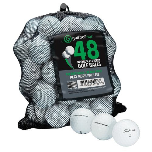 GolfBall Nut - 48 Golf Ball Mix for Titleist Pro V1 and Pro V1x - Recycled and Used ProV1 & ProV1x Golf Balls - Includes Mesh Carrying Bag - Good Condition
