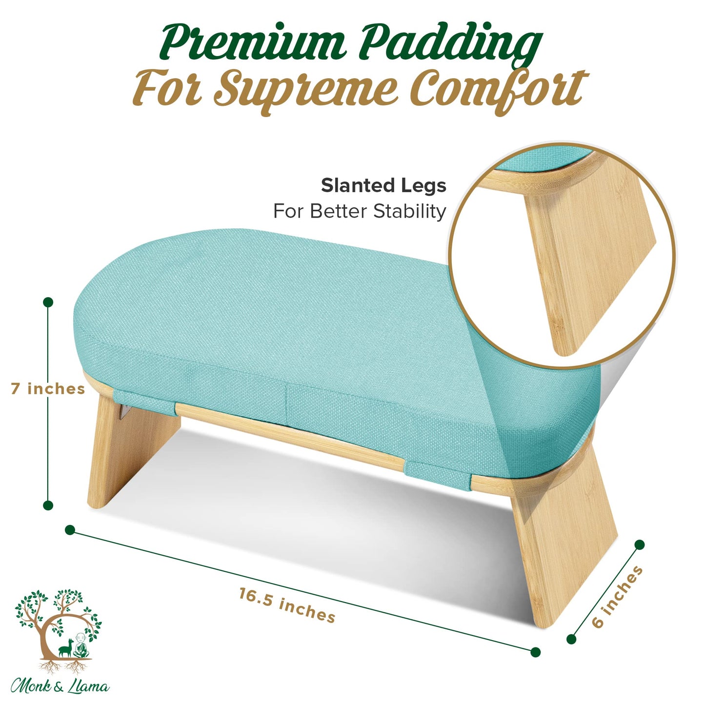 Monk & Llama Meditation Bench - Foldable, Ergonomic, Bamboo Kneeling Stool with Extra Comfortable Cushion — Perfect Seiza Bench Meditation Stool Chair for Prayer & Travel - Deeper & Enjoyable Sessions