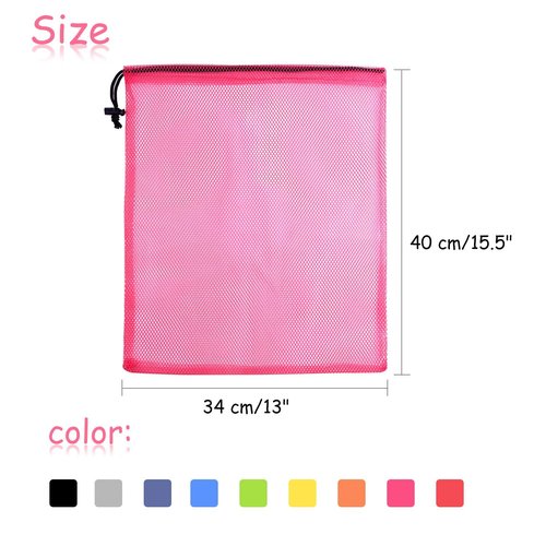 KUUQA 10 Pcs Mesh Drawstring Bag, Laundry Bag, Mesh Stuff Sack, Golf Ball Bag, Nylon Mesh Bag for Storage, Travel and Sports (Colorful, 13"x15.5")