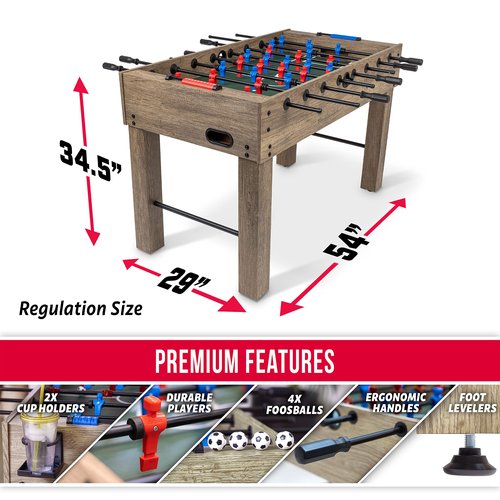 GoSports 54 Inch Full Size Foosball Table - Includes 4 Balls and 2 Cup Holders –Oak