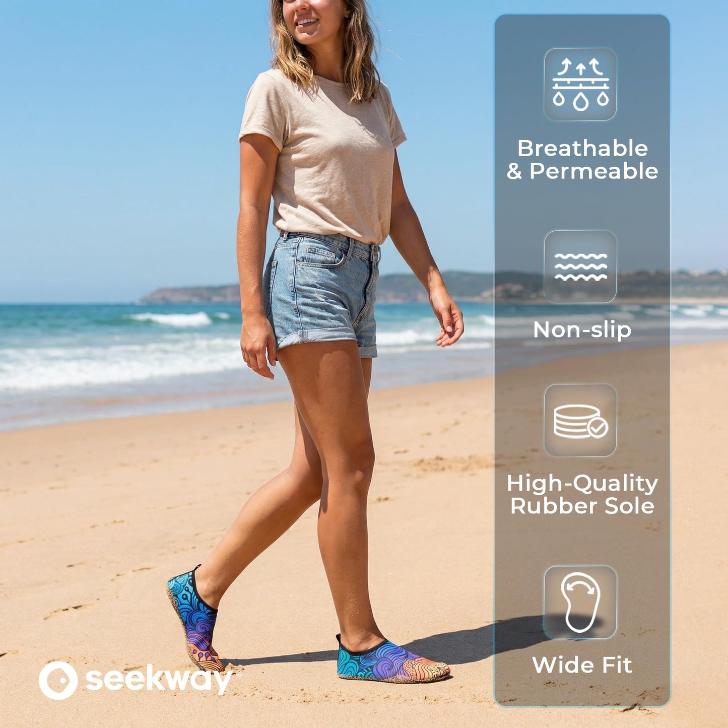 SEEKWAY Water Shoes Barefoot Aqua Socks Quick-Dry Non Slip Shoes for Beach Swim Pool River Boating Surf Women Men Bird SK002(U)