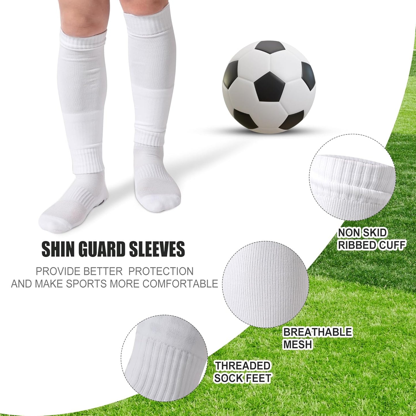3 Set Kids Grip Soccer Socks and Shin Guard Sleeves Football Basketball Training for Age 7-14 Boys Girls