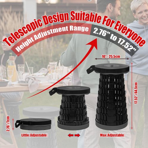 AttoShow 2025 2PCS Upgraded Collapsible Stool Thickened Set, Portable Stool Folding Stools, Foldable Chair for Camping Fishing Hiking BBQ and Outdoor Activities - Max 500lbs (Black)