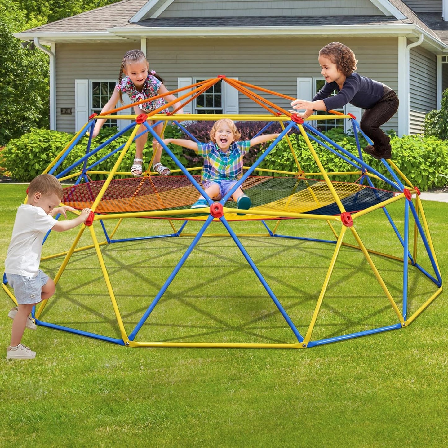 10FT Climbing Dome with Climbing Cargo Net, Outdoor Jungle Gym for Kids- Supports 1000LBS-Anti-Rust Metal Outdoor Play Structure ASTM Approved, Easy Assembly