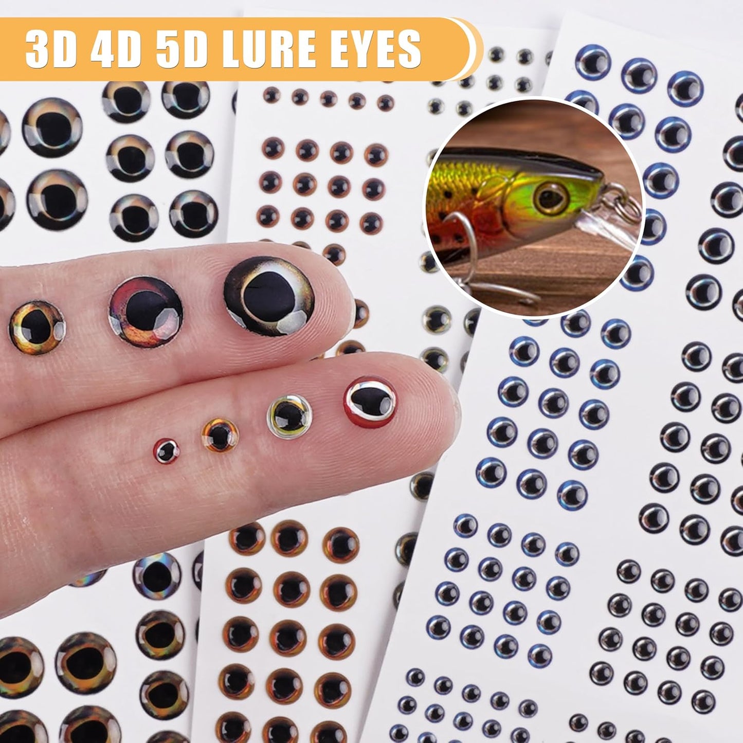 1314 Pieces Fishing Lure Eyes 3D 4D 5D Realistic Eyes Stickers for Making Fishing Bait DIY Fly Tying Streamers Lures Crafts 3/4/5/6/8/10mm