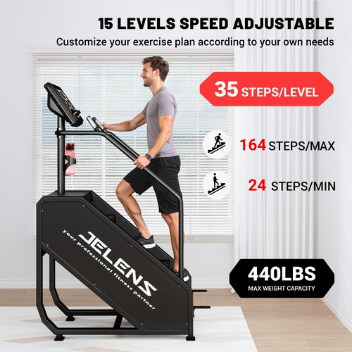 Jelens Stair Stepper Machine with LED Screen 440 LBS, Commercial Grade Stair Climber Exercise Machine for Home with 15 Resistance Levels for Cardio, 24-164 Steps/Minute (Classical)