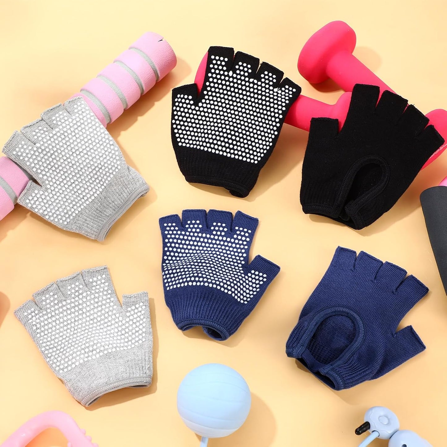 3 Pairs Silicone Yoga Gloves for Women Non Slip Fingerless Pilates Gloves for Gym Exercise Workout Weight Training Mitten One Size Fits Most Women Men