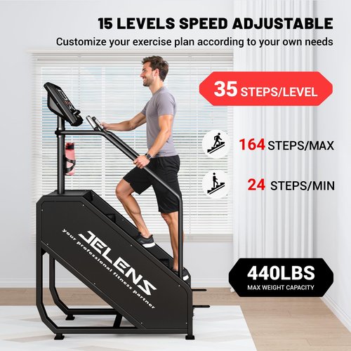 Jelens Stair Stepper Machine with LED Screen 440 LBS, Commercial Grade Stair Climber Exercise Machine for Home with 15 Resistance Levels for Cardio, 24-164 Steps/Minute (Classical)