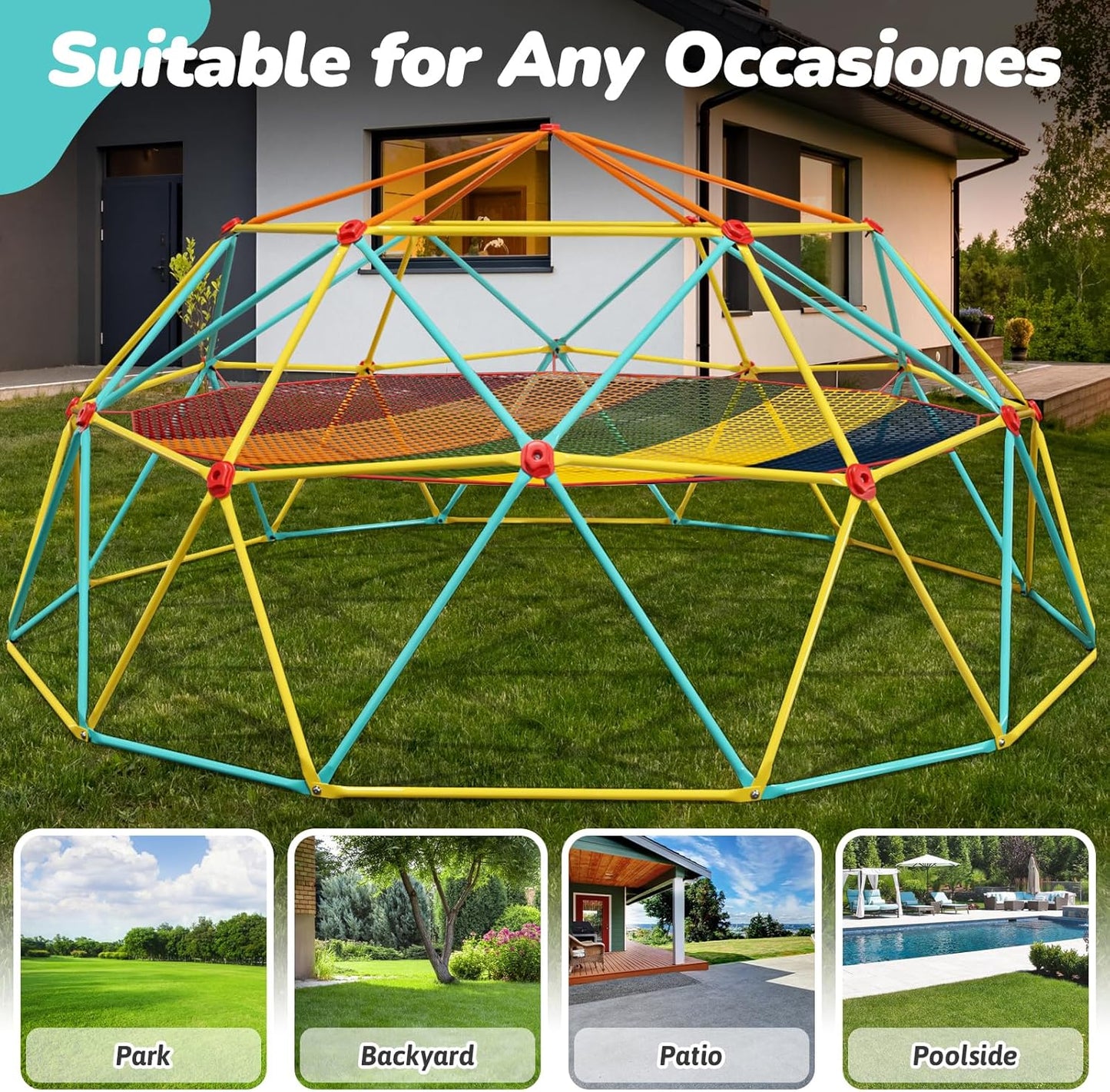 10FT Climbing Dome with Climbing Cargo Net, Outdoor Jungle Gym for Kids- Supports 1000LBS-Anti-Rust Metal Outdoor Play Structure ASTM Approved, Easy Assembly
