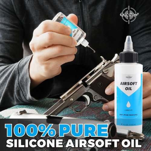 Airsoft Oil 4 oz & 1 oz Needle Oiler 100% Silicone Air Gun Oil, Multi-Purpose Airsoft Chamber Lube, All Purpose Silicone Lubricant for All Airgun