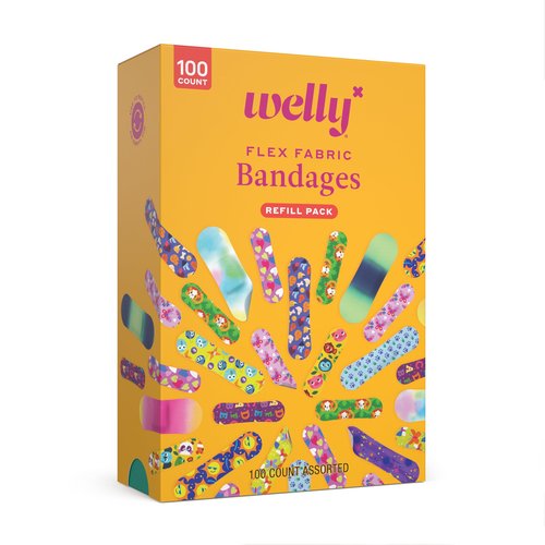 Welly Bravery Badge Value Pack | Adhesive Flexible Fabric Bandages | Assorted Shapes and Patterns for Minor Cuts, Scrapes, and Wounds - 100 Count