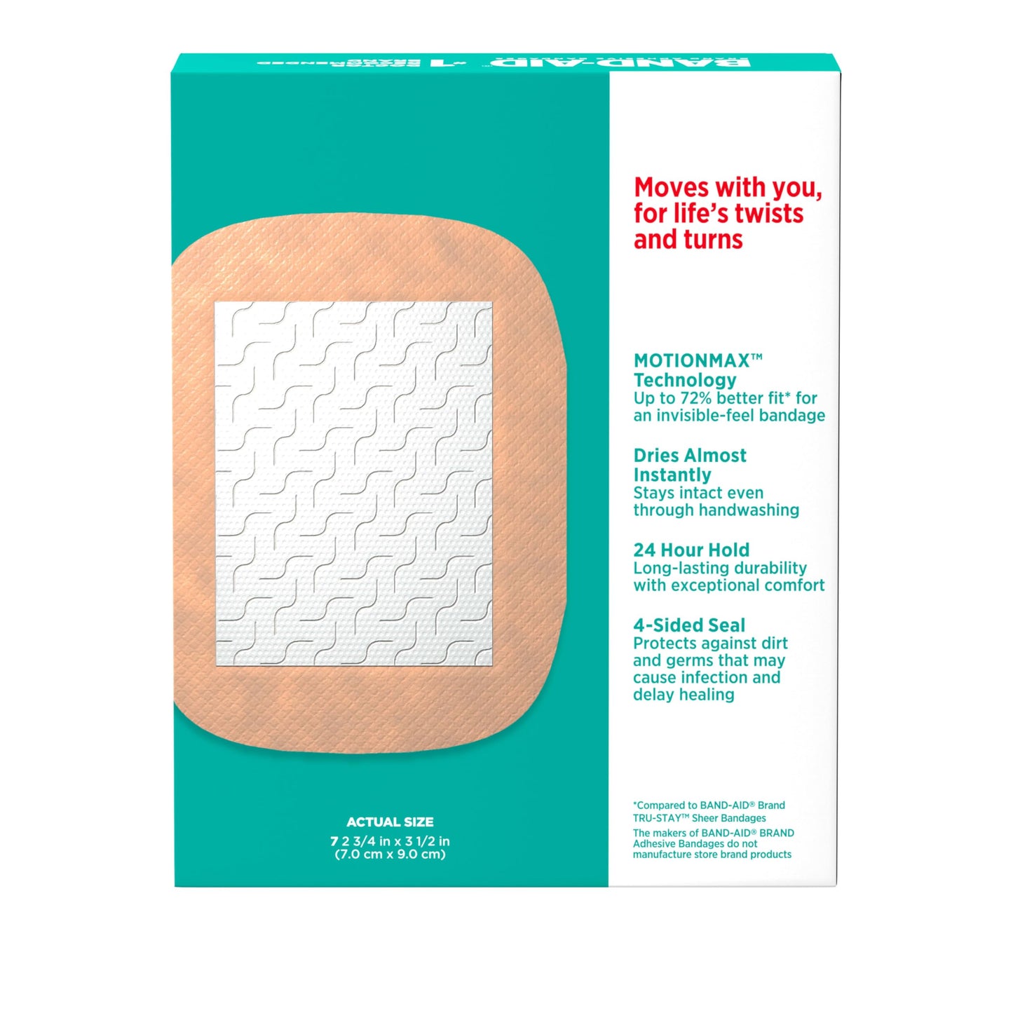 Band-Aid, Brand Skin-Flex Adhesive Bandages for First Aid and Wound Care of Minor Cuts and Scrapes and Burns, Flexible Sterile Bandages for Fingers and Knees, Extra Large, All One Size, 7 Count