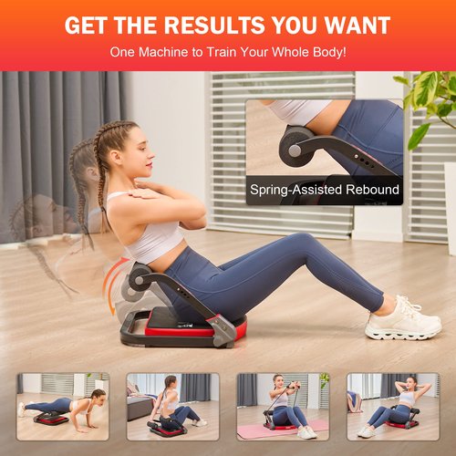 ZELUS Ab Machine with Resistance Bands for Home Gym, 2 in 1 Ab Workout Equipment with Rebound Assist 4 Intensities, Core Strength Trainer Whole Body Exercise Fitness Equipment for Home Workouts