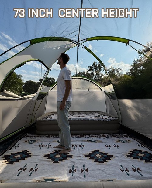 LOYEAHCAMP 8 Person Larger Extended Dome Camping Tent with 3 Rooms, Waterproof Semi-Freestanding Family Outdoor Tent with Spacious Interior and Mesh Windows