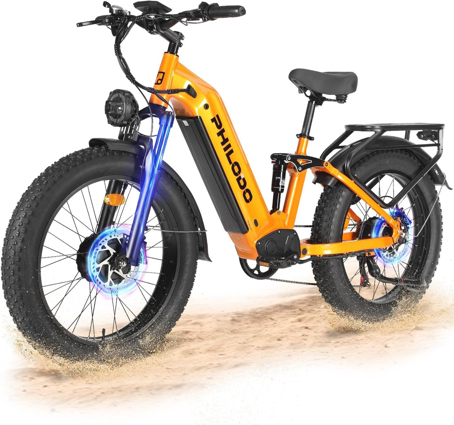PHILODO Falcon 60V 32AH Off-Road Electric Bike 45MPH - 5000W Peak Dual Motor Hunting Ebike, Fat Tire Full Suspension Dirt Bike for Adults, Long Range Snow/Sand Electric Bicycle