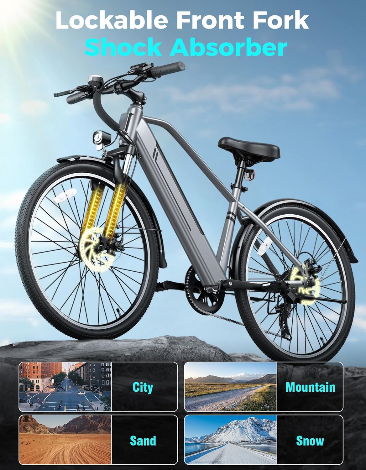 Electric Bike for Adults, 26" Up to 1000W Peak Motor Ebike 45+ Mile Range Brushless City Ebike, 25Mph 7-Speed Commuter E-Bike with Removable 360Wh Battery for Commuting, Outdoor Leisure