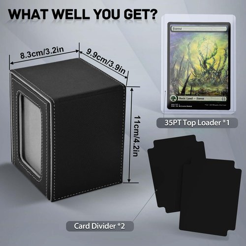 ZLCA MTG Deck Box with Commander Window Display, Trading Card Storage Box Holds 100 Double-Sleeved Cards Suitable for TCG/CCG/PTCG/EDH/Magic/Sport Cards (Black)